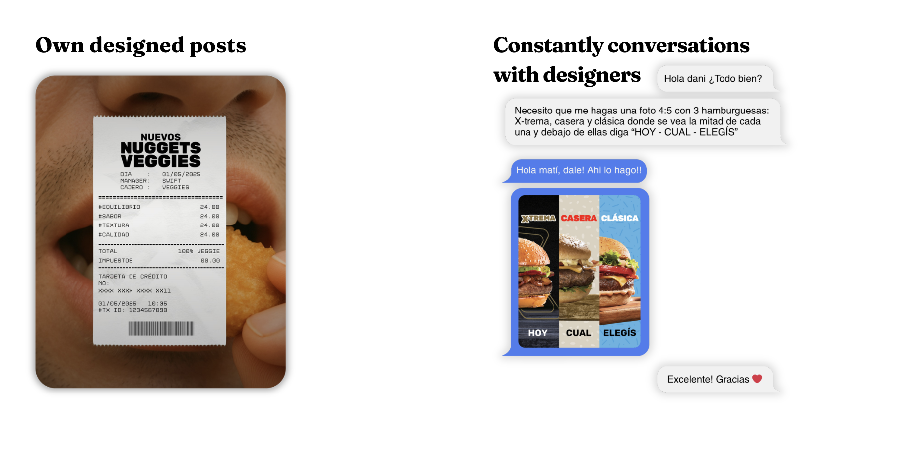 Own designed posts y conversaciones con diseñadores